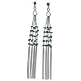 Black & Silver-Tone Colored Metal Dangle-Earrings With Stone Accents #1574