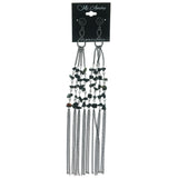 Black & Silver-Tone Colored Metal Dangle-Earrings With Stone Accents #1574