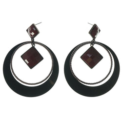 Bronze-Tone & Red Colored Metal Dangle-Earrings With Faceted Accents #1577