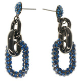 Silver-Tone & Blue Colored Metal Dangle-Earrings With Crystal Accents #1578