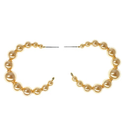 Brown & Gold-Tone Colored Metal Hoop-Earrings With Bead Accents #1581