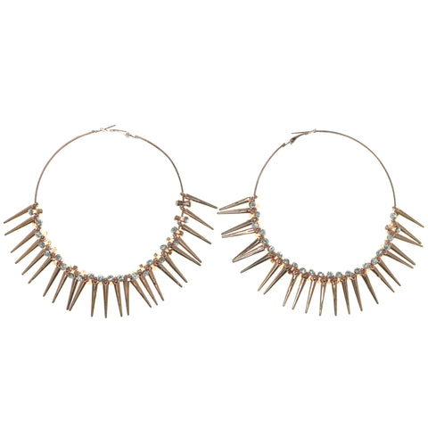 Gold-Tone Metal Hoop-Earrings With Crystal Accents #1588