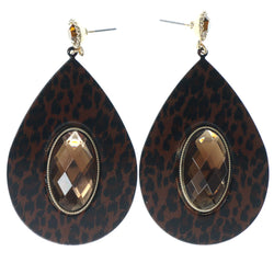 Cheetah Dangle-Earrings With Crystal Accents Brown & Black Colored #1598