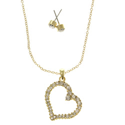 Heart Adjustable Length Pendant-Necklace Jewelry Set With Crystal Accents Gold-Tone Color #2473