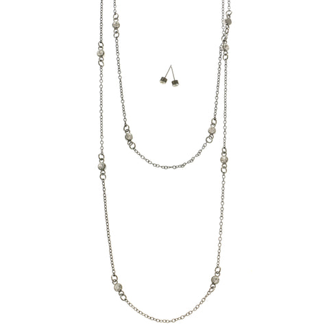Matching Earrings Layered-Necklace-Set With Crystal Accents  Black Color #2489