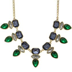 Adjustable Length Statement-Necklace With Crystal Accents Colorful & Gold-Tone Colored #2511