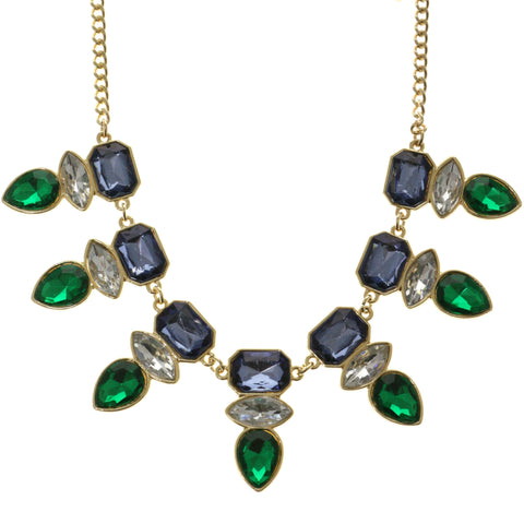 Adjustable Length Statement-Necklace With Crystal Accents Colorful & Gold-Tone Colored #2511
