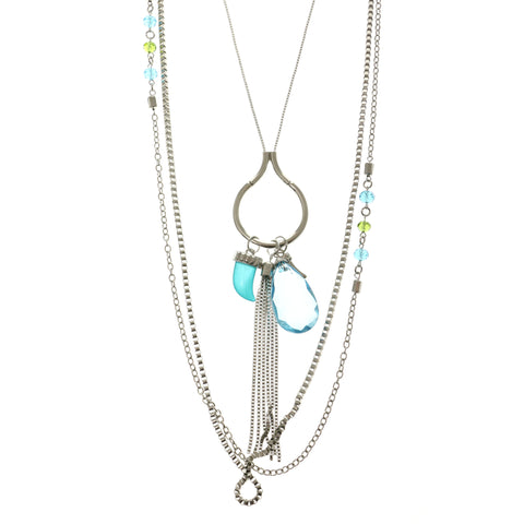 Tooth Adjustable Length Layered-Necklace With Crystal Accents Colorful & Silver-Tone Colored #2518