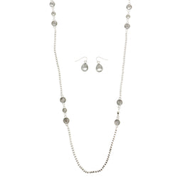 Silver-Tone Metal Long-Necklace Jewelry Set With Crystal Accents #2683