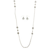Silver-Tone Metal Long-Necklace Jewelry Set With Crystal Accents #2683