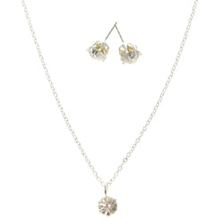 Adjustable Length Pendant-Necklace Jewelry Set With Crystal Accents Silver-Tone Color #2684