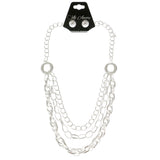 Adjustable Length Necklace-Earring-Set Silver-Tone Color  #2471 - Mi Amore