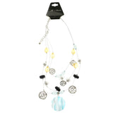 Adjustable Length Layered-Necklace With Bead Accents Colorful & Silver-Tone Colored #2697