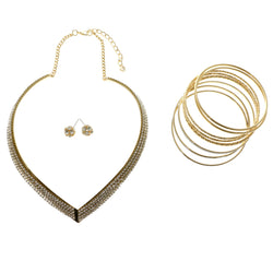 Adjustable Length Statement-Necklace Jewelry Set With Crystal Accents  Gold-Tone Color #2707