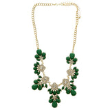 Adjustable Length Statement-Necklace With Crystal Accents Green & Gold-Tone Colored #2712