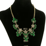 Adjustable Length Statement-Necklace With Crystal Accents Green & Gold-Tone Colored #2712