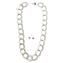 Adjustable Length Matching Earrings Statement-Necklace Jewelry Set Silver-Tone Color  #2484