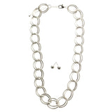 Adjustable Length Matching Earrings Statement-Necklace Jewelry Set Silver-Tone Color  #2484
