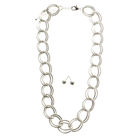 Adjustable Length Matching Earrings Statement-Necklace Jewelry Set Silver-Tone Color  #2484