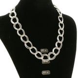 Adjustable Length Matching Earrings Statement-Necklace Jewelry Set Silver-Tone Color  #2484