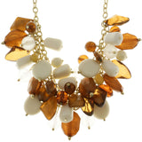 Adjustable Length Statement-Necklace With Bead Accents Orange & Gold-Tone Colored #2496