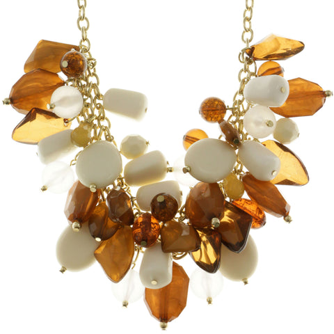 Adjustable Length Statement-Necklace With Bead Accents Orange & Gold-Tone Colored #2496