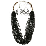 Adjustable Length Matching Earrings Layered-Necklace Jewelry Set With Bead Accents Black & Multi Colored #2497