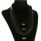Adjustable Length Matching Earrings Layered-Necklace Jewelry Set With Bead Accents Black & Multi Colored #2497