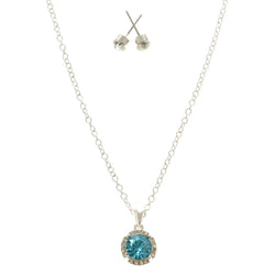 Adjustable Length Matching Earrings Pendant-Necklace Jewelry Set With Crystal Accents Blue & Silver-Tone Colored #2503