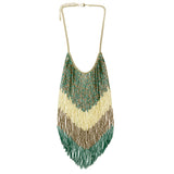 Adjustable Length Statement-Necklace With Bead Accents Green & Gold-Tone Colored #2507