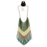 Adjustable Length Statement-Necklace With Bead Accents Green & Gold-Tone Colored #2507
