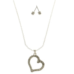 Heart Adjustable Length Matching Earrings Pendant-Necklace Jewelry Set With Crystal Accents Silver-Tone Color #2516