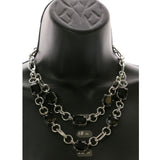 Adjustable Length Necklace With Faceted Accents Silver-Tone & Black Colored #2521
