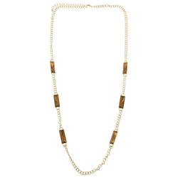 Adjustable Length Long-Necklace With Crystal Accents Gold-Tone & Brown Colored #2538 - Mi Amore