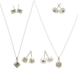 Adjustable Length Pendant-Necklace Jewelry Set With Crystal Accents Silver-Tone Color #2541