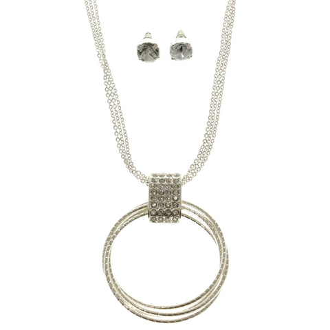 Matching Earrings Pendant-Necklace Jewelry Set With Crystal Accents  Silver-Tone Color #2549