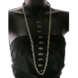 Silver-Tone & Gray Colored Metal Beaded-Necklace With Interwoven Chain Accents #2550