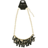 Adjustable Length Bib-Necklace With Crystal Accents Gold-Tone & Black Colored #2563