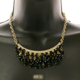 Adjustable Length Bib-Necklace With Crystal Accents Gold-Tone & Black Colored #2563