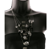Adjustable Length Layered-Necklace With Beaded Accents Silver-Tone & Multi Colored #2564