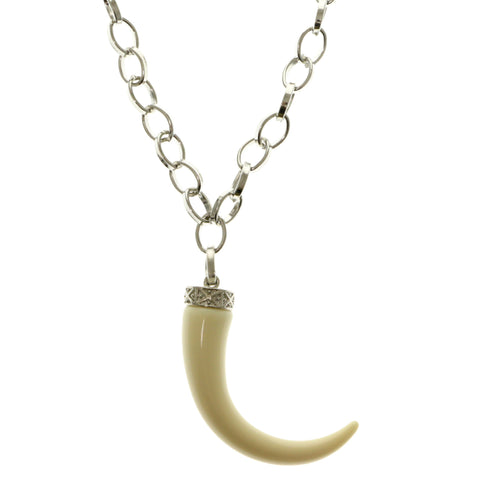 Tusk Adjustable Length Pendant-Necklace Silver-Tone & White Colored #2565