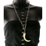 Tusk Adjustable Length Pendant-Necklace Silver-Tone & White Colored #2565