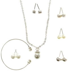 Adjustable Length Pendant-Necklace Jewelry Set With Bead Accents Silver-Tone Color #2566