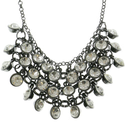 Adjustable Length Statement-Necklace With Crystal Accents  Dark Silver Color #2584 - Mi Amore