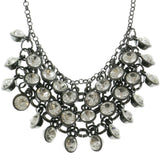 Adjustable Length Statement-Necklace With Crystal Accents  Dark Silver Color #2584 - Mi Amore
