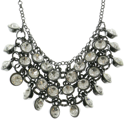 Adjustable Length Statement-Necklace With Crystal Accents  Dark Silver Color #2584 - Mi Amore