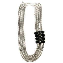 Adjustable Length Statement-Necklace With Faceted Accents Silver-Tone & Black Colored #2585