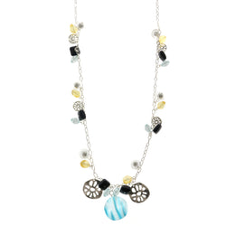 Adjustable Length Statement-Necklace With Bead Accents Silver-Tone & Multi Colored #2586