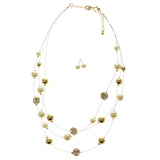 Adjustable Length Matching Earrings Layered-Necklace Jewelry Set With Crystal Accents White & Gold-Tone Colored #2588
