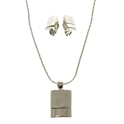 Adjustable Length Matching Earrings Pendant-Necklace Jewelry Set Silver-Tone Color  #2604